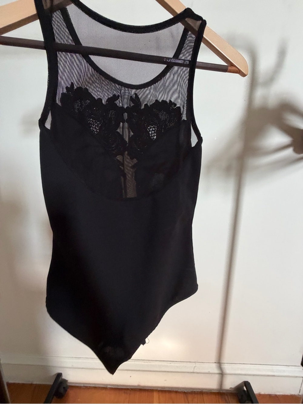 Sheer Lace-Panel Black Bodysuit - Women Intimates size XS